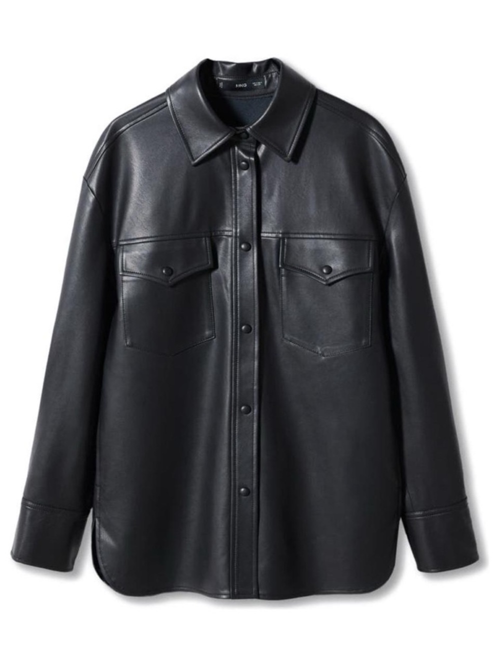 MANGO Black Faux Leather Shirt Jacket